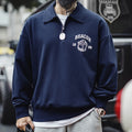 Maden Vintage Men's Long Sleeve Embroidered Sweatshirt with Letters Half-open Front Casual Hoodie Turned-up Collar for Spring