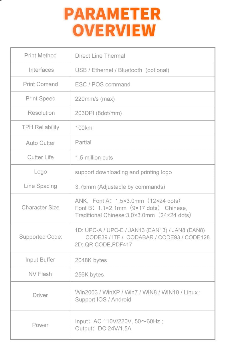 80MM thermal bill printer, automatic paper cutting, front desk receipt, kitchen order quick printing