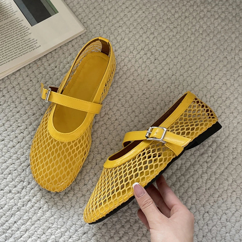 Eilyken Summer Women Cosy Mesh Flat Heels Shoes Round Toe Buckle Strap Casual Ladies Sandals Zapatos De Mujer