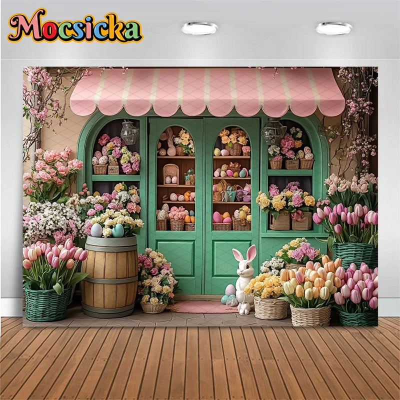 Mocsicka Easter Photography Backdrop Spring Birthday Party Backgrounds Flowers Store Egg Rabbit Decors Photo Studio Props Banner