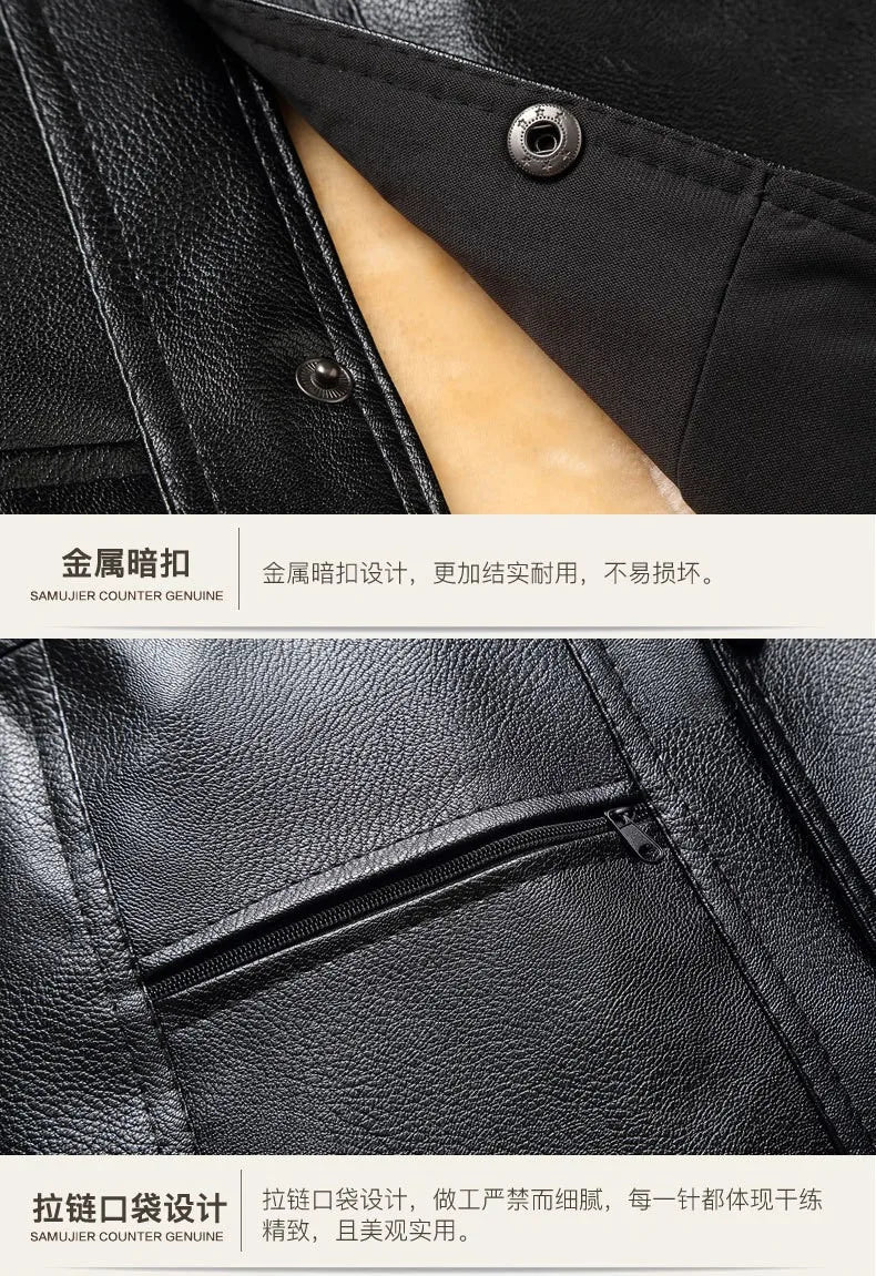 2026 Autumn Winter Men Leather Vest Fleece Lining Warm Waistcoat Fashion V-neck Sleeveless Vest Jacket Handsome Motorcycle Vest