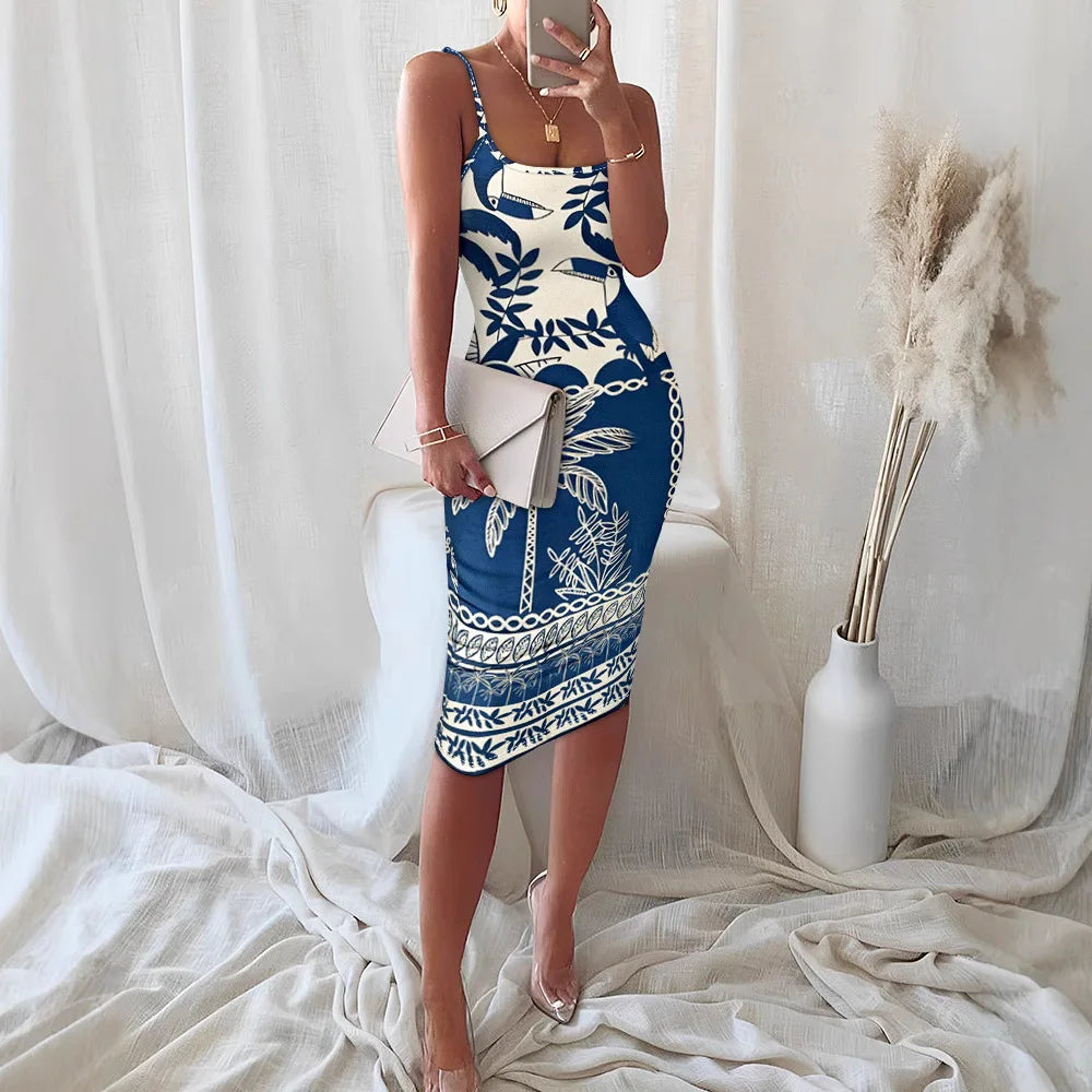 2025　New Summer　Arrival Best-selling Strapless Positioning Print Fitted　Sleeved Women's Elegant Dresses for a summer vacation.