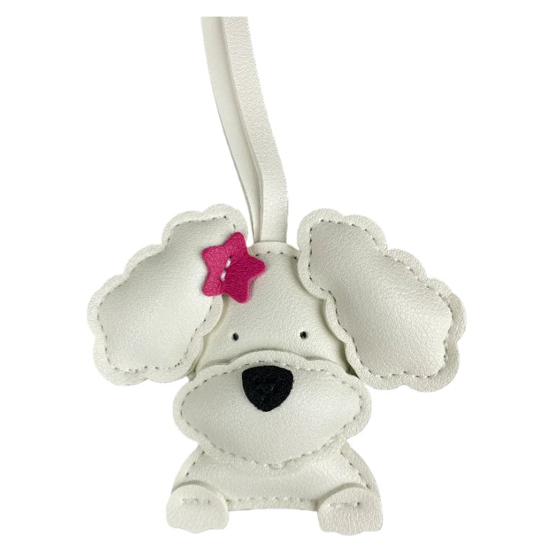 3D Plush Stuffed Poodle Dog Bag Charm - Crafted from Sturdy PU Leather with a Star Hair Clip, Well-Stitched & Fully Filled, Gift