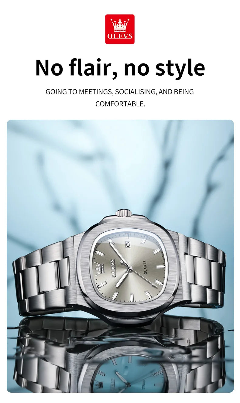 OLEVS Men Watch 3696 Fashion Trend Original Watch Luxury Square Calendar Waterproof Luminous Simple Business Men Quartz Watch