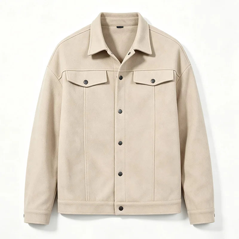Men Loose Short Shacket Soft Brushed Fabric Autumn Winter Business Daily Casual Fake Decor Chest Flap Lapel Fashion Outer Jacket