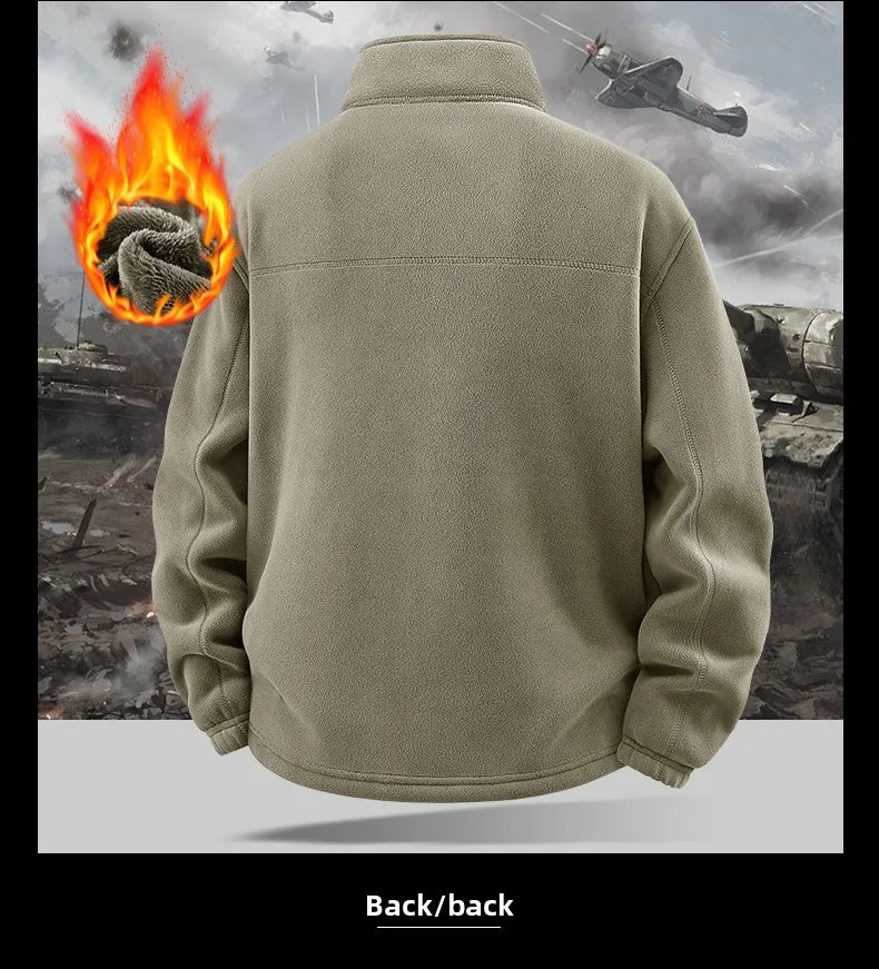 Winter Thickened Windproof Stand Collar Zipper Jacket for Men Casual Outdoor Fleece-Lined Coat Embroidered Men's Warm Jackets
