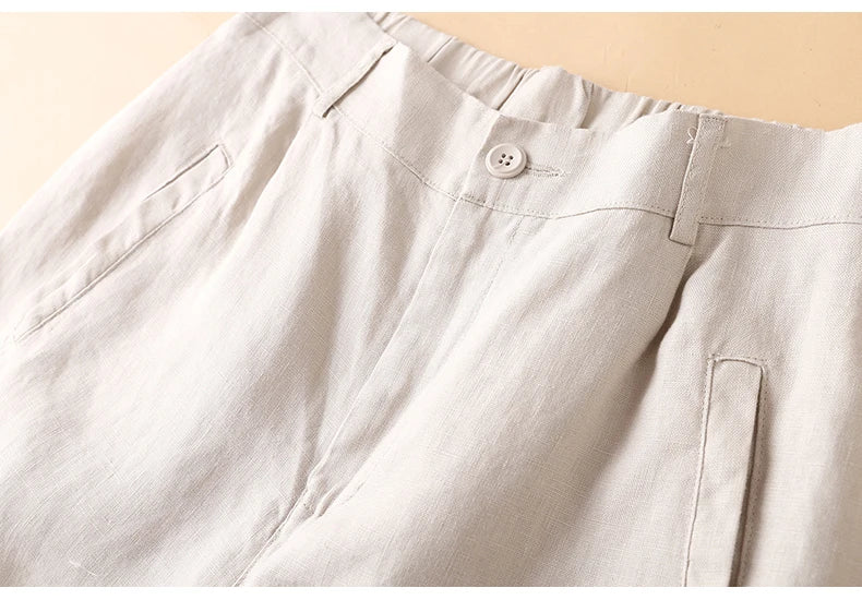 Casual Linen Wide Leg Short Pants Women Summer Loose Fit Thin Cotton Linen Five-Point Pure Color Versatile High Waist Shorts