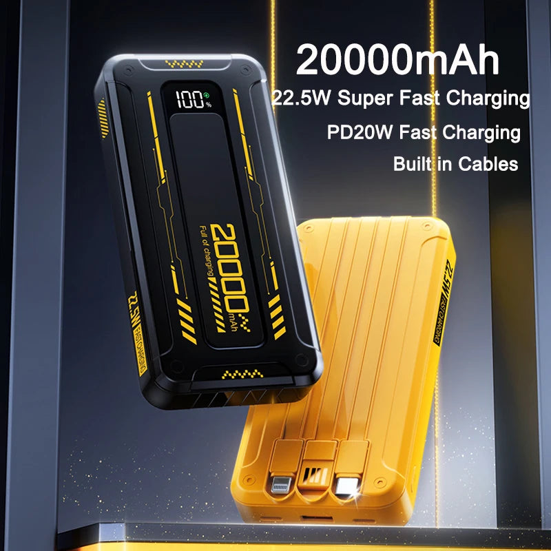 20000mAh Large Capacity Power Bank 22.5W Fast Charging Powerbank With Cables Digital Display Portable External Battery Charger