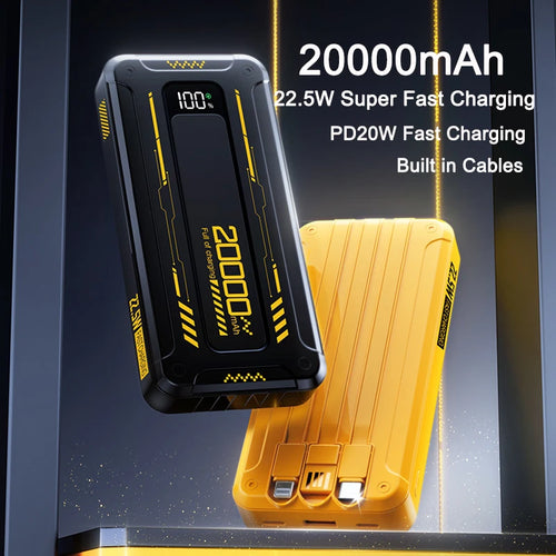 20000mAh Large Capacity Power Bank 22.5W Fast Charging Powerbank With Cables Digital Display Portable External Battery Charger