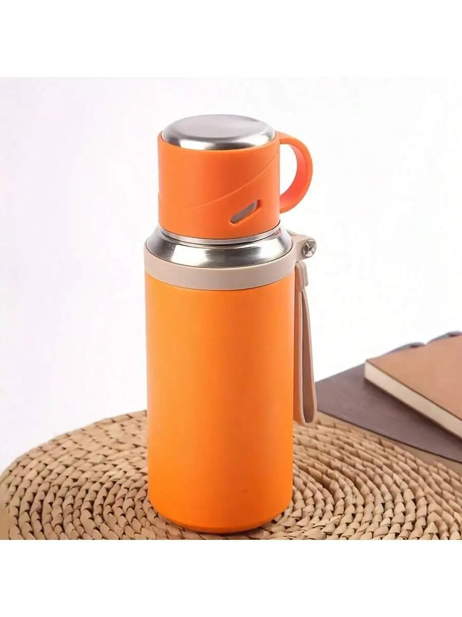 600ml 21 Oz 316 Stainless Steel Insulated Water Bottle, Keep Ice Cold For 24 Hours & Hot For 10 Hours, Leakproof Vacuum Flask With Cup Lid, Portable For Ice Water, Coffee, Travel