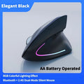 NexusClick Dual Mode Ergonomic Vertical Mouse,Rechargeable/AA Battery Powered,Adjustable DPI Mute Buttons RGB Mouse for Computer