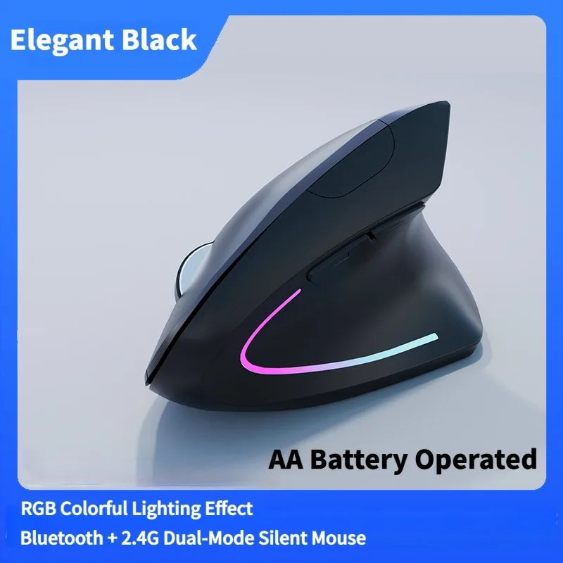 NexusClick Dual Mode Ergonomic Vertical Mouse,Rechargeable/AA Battery Powered,Adjustable DPI Mute Buttons RGB Mouse for Computer