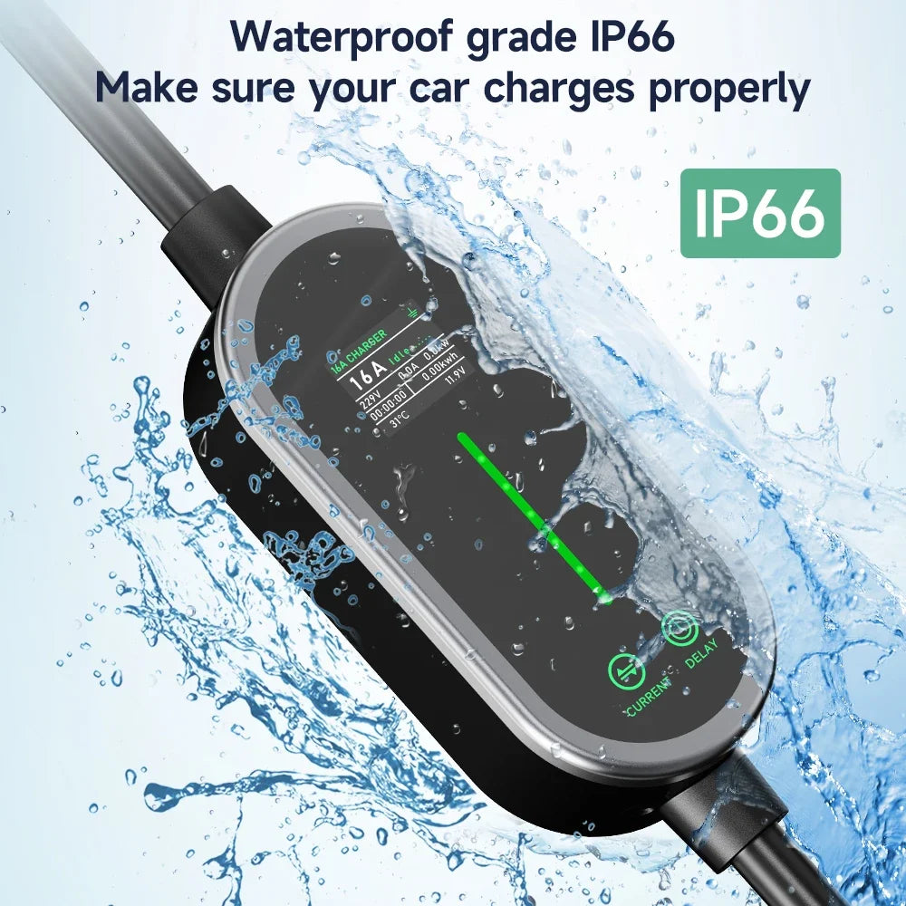 3.5KW 16A Portable EV Charger Type2/Type1 Electric Car Charger EVSE Fast Charging Cable Wallbox WiFi APP Bluetooth Control