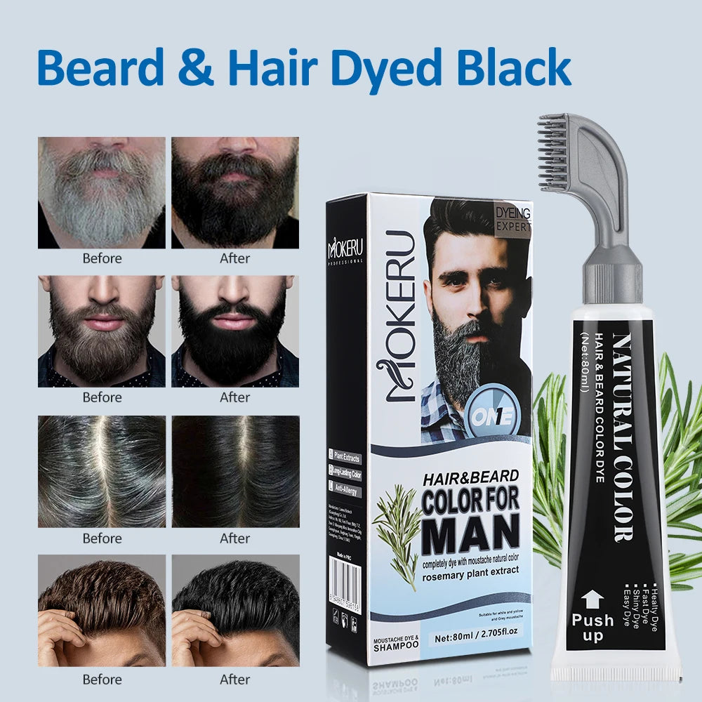Men's Black Beard Dye Cream With Comb Fast Coloring Beard & Hair Dye Shampoo Cover White Grey Permanent Beard Care Tint Cream