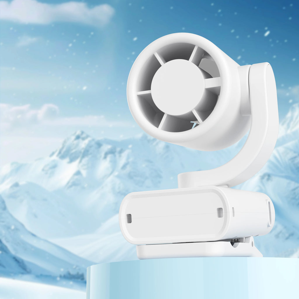Portable rechargeable clip-on fan, rotating hanging fan with air-cooling function, suitable for outdoor and camping use. The fan