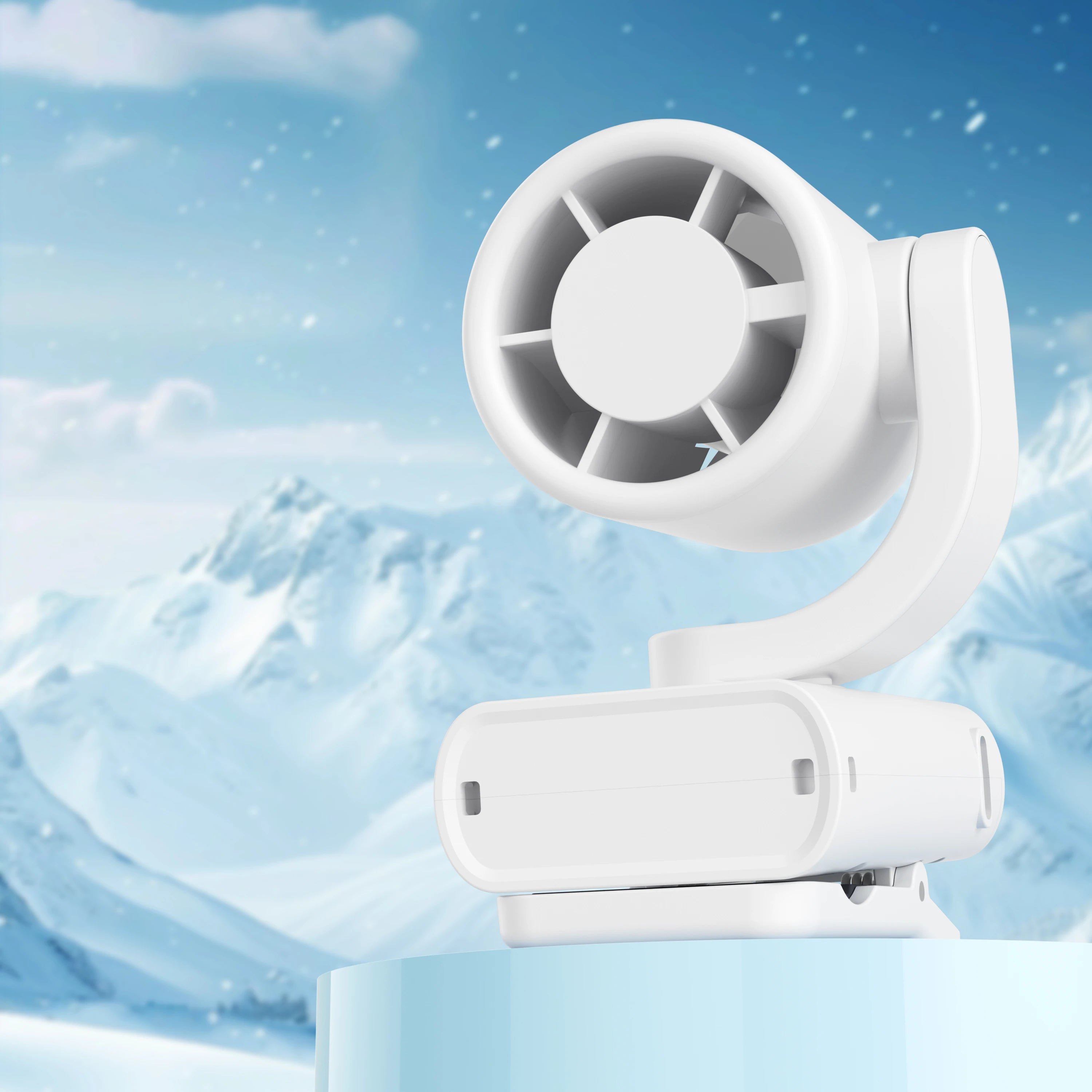 Portable rechargeable clip-on fan, rotating hanging fan with air-cooling function, suitable for outdoor and camping use. The fan