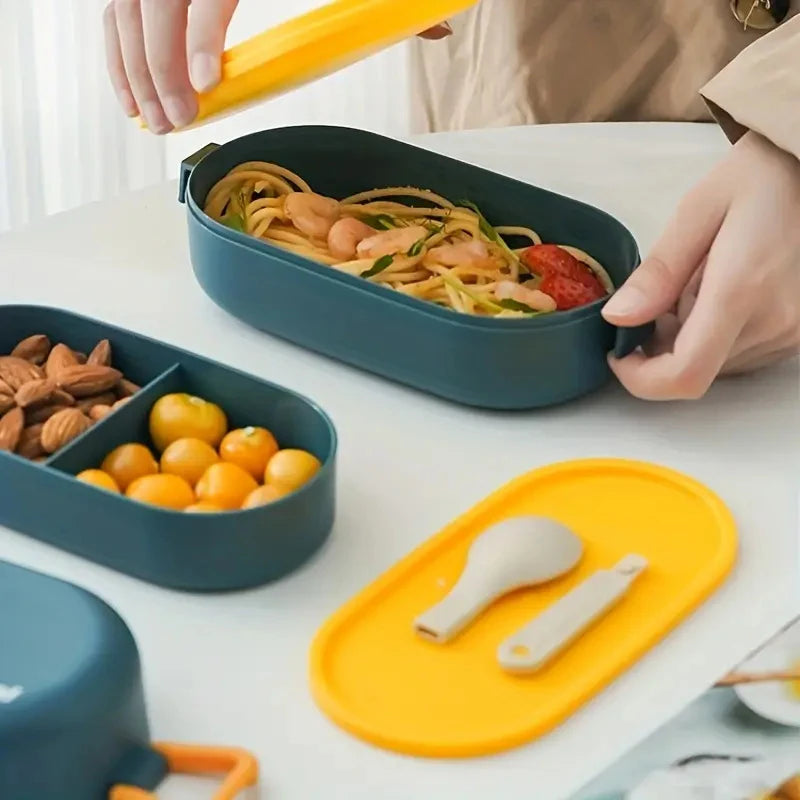 850ML Portable Double-layer Lunch Box Microwavable Bento Box With Tableware Sealed Leak-proof Food Storage Container
