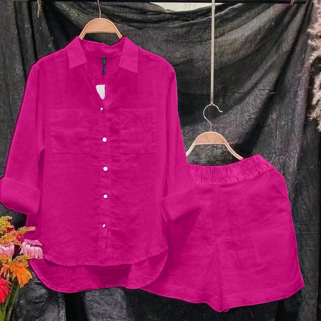 Fashion 2 Piece Sets Women Elegant Slim Long Sleeve Irregular Top With High Waist Shorts Set Streetwear