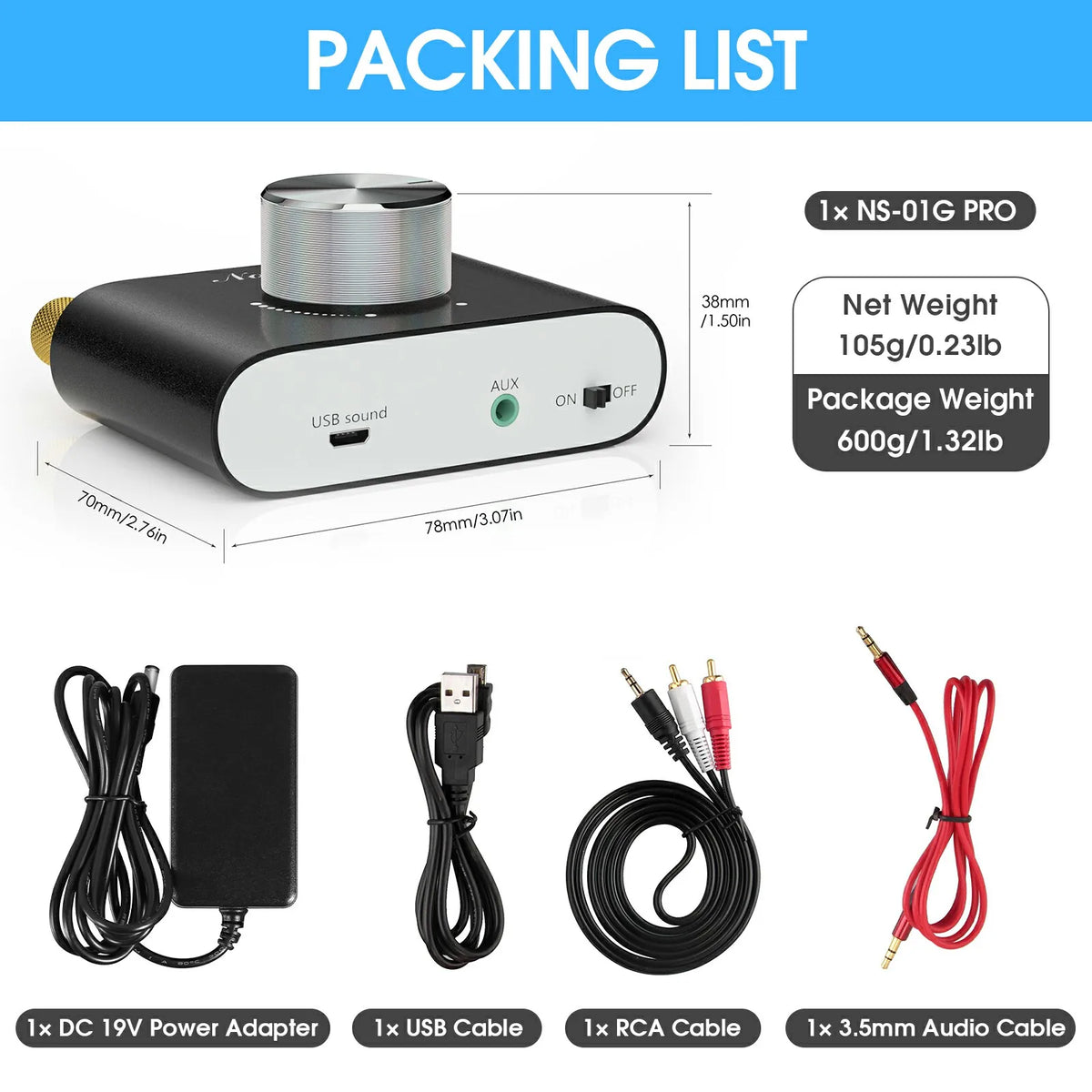 Nobsound Mini Bluetooth 5.0 TPA3116 Digital Amplifier Hifi Stereo Audio Receiver Power Amp 50W+50W Car Sound Amplifiers