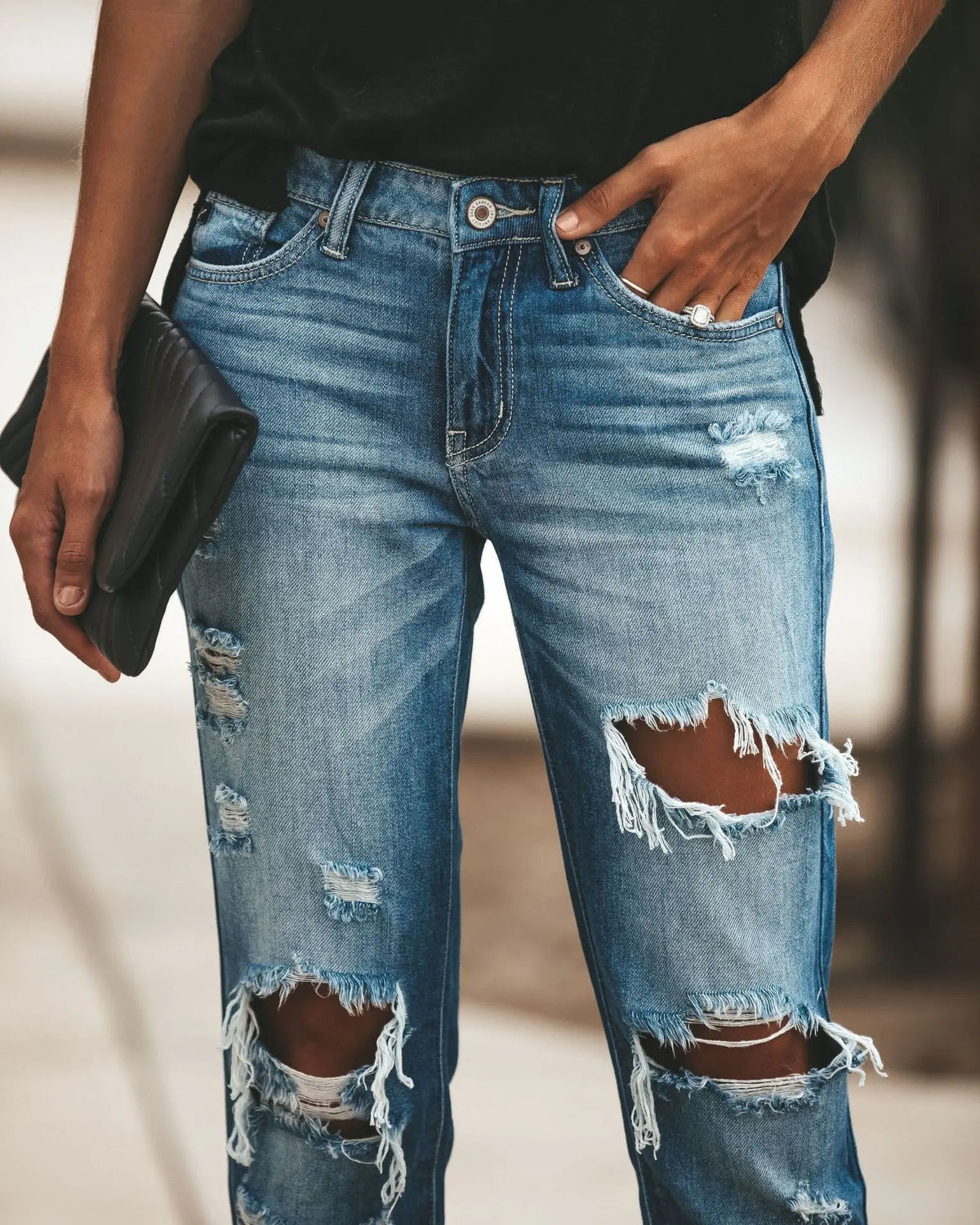 Summer 2026 Women's Casual Washed Ripped Straight Leg Jeans Street Style New Arrival