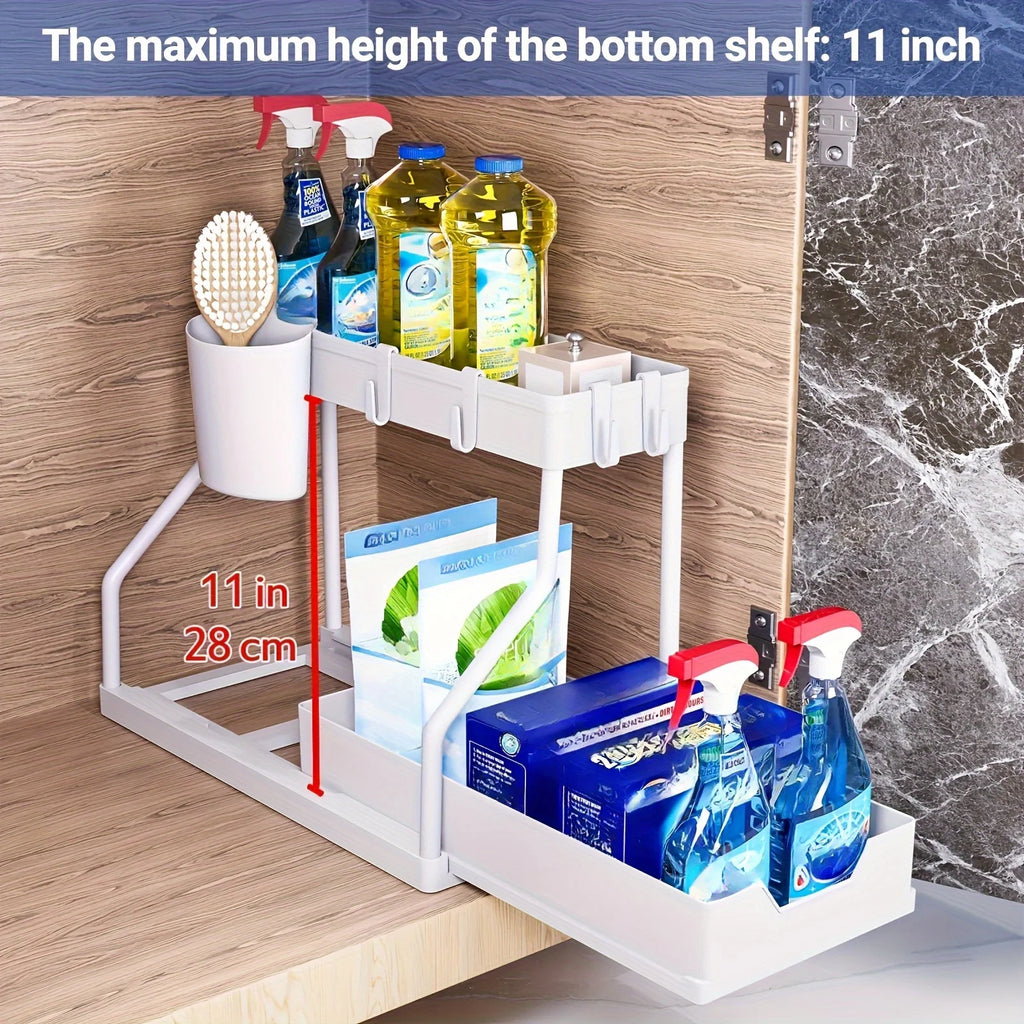 Double Layer Storage Rack, Pull-out Storage Box, Cabinet Sink for Organizing and Organizing Storage Racks  Kitchen Organizer