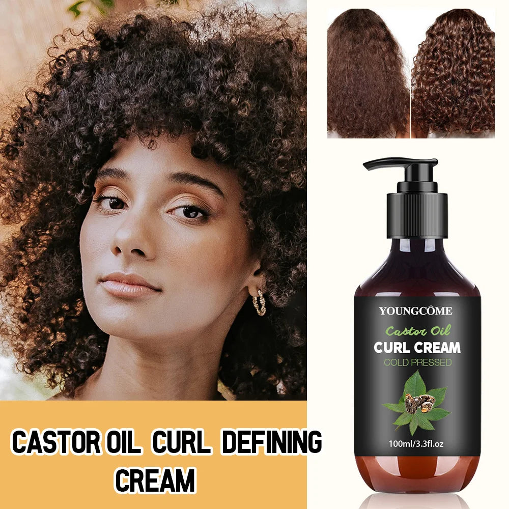 YOUNGCOME Black Castor Oil Curl Cream Non-stick Hydrates eliminates frizz, Hair-Smoothing Anti-Frizz Cream to Define 100ml new