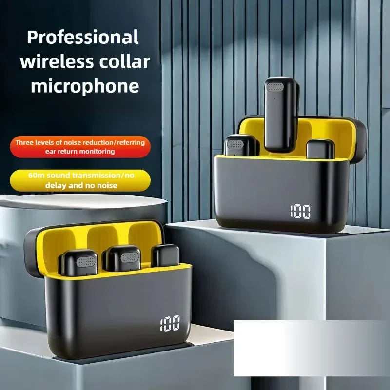 Wireless Lavalier Microphone Charging Case for Live Interview Outdoor Mini Mic Portable Audio Video Recording for iPhone Android
