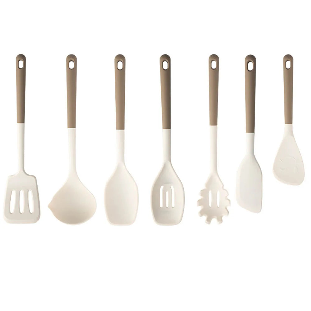New 4/5/6/7/10Pcs Silicone Kitchen Utensils Spatula Shovel Soup Spoon Cooking Tool Non-Stick Silicone Handle Kitchen Gadgets