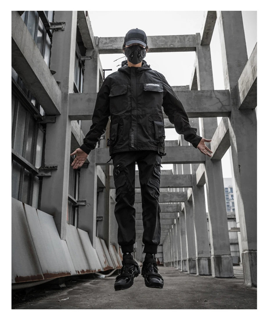 2022 Autumn Tactical Jackets Windbreaker Men Functional Techwear Mens Black Hip Hop Streetwear Waterproof Windproof Hooded Coats
