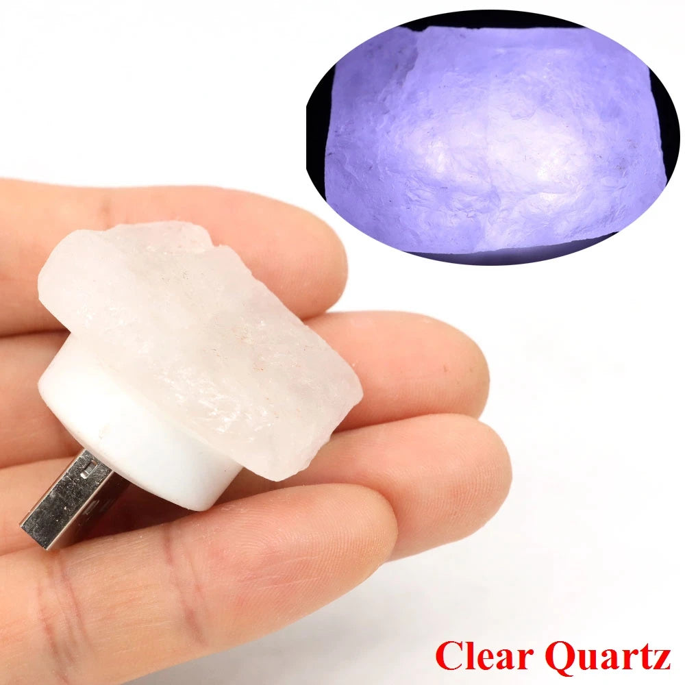 Natural Irregular Crystals Stone USB Light Rose Quartz Amethyst Raw Minerals Small Night Lamp Reiki Healing Bedroom Home Decor