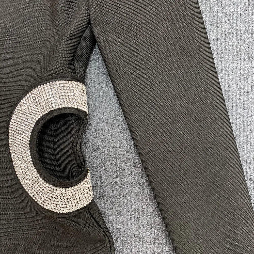 Women Sexy Hollow Out Beading Bandages Dress Long Sleeve Bodycon Clothes Club Party Celebrity Mini Dresses