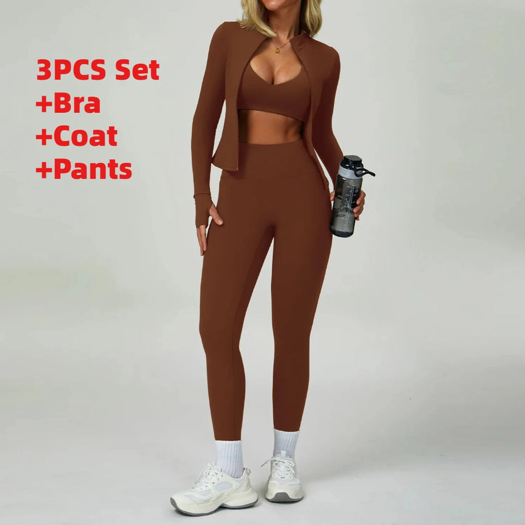 3PCS Women's Yoga Set Peach Hip Sports Jacket Shorts Fitness Set Tight Sports Bra Pants Set Workout Gym Leggings Sports Yoga Set