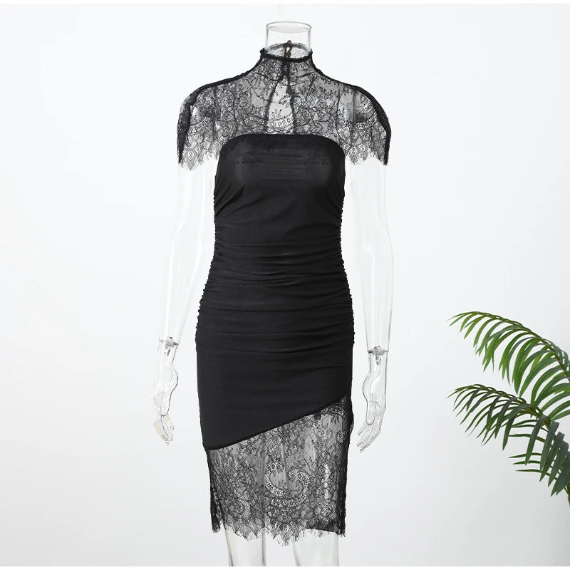 Women's Cape Shawl Strapless Long Dress Sexy Solid Patchwork Lace Pleated Slim Maxi Dresses 2026 New Lady Evening Party Vestidos