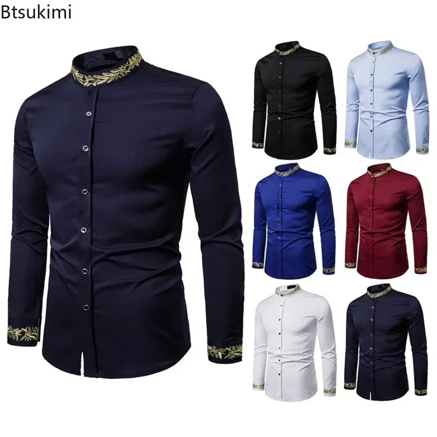 2026 Men's Summer Casual Long Sleeve Shirts Slim Fit Turn Down Collar Shirts Formal Office Business Shirts for Men Tops Big Size