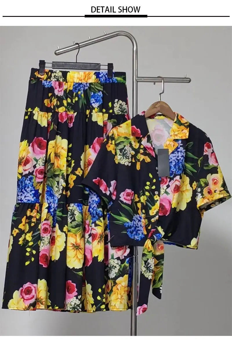 Retro Summer Women's New Two-Piece Lapel Single-Breasted Hem with Strapless Short Shirt + Elastic Waist A-Shaped Fashion Suit