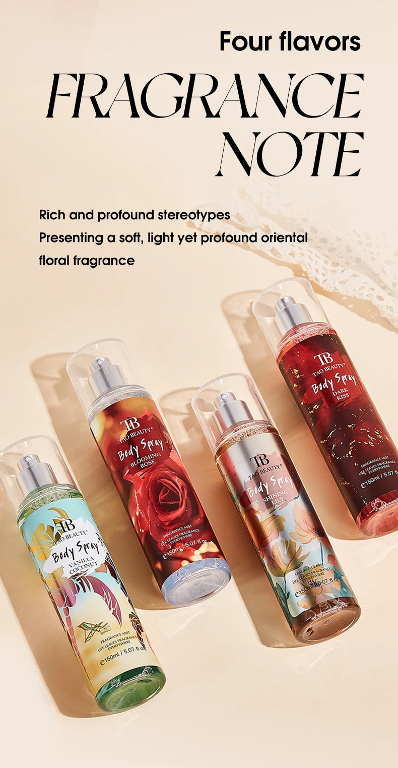 Plant Floral Car Perfume Spray, 150ml Long Lasting Body & Car Air Freshener, 4 Scents Vanilla Coconut/Rose/Lily/Dark Kiss, Auto