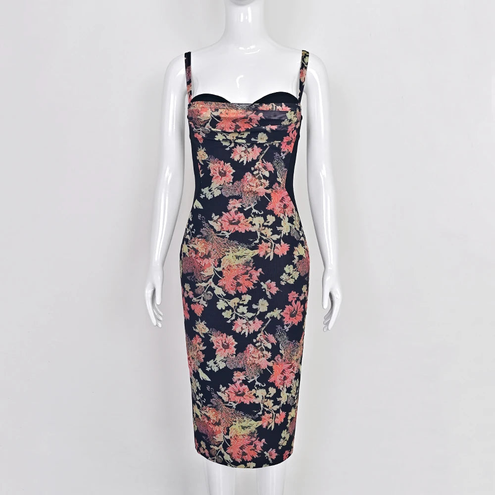 BEAUKEY Sexy Vintage Black Bandage Dress 2025 For Women Summer Draped Spaghetti Split Contrast Bodycon Dress XL Paded Vestido