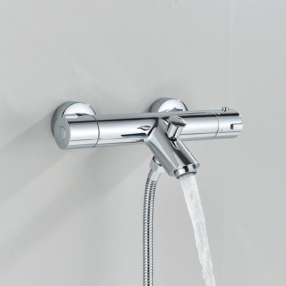 Thermostatic Shower Set Black/Chrome Brass Wall Mounted Bathroom Shower Thermostat Mixer Valve Handle Spray Bathroom Accessories