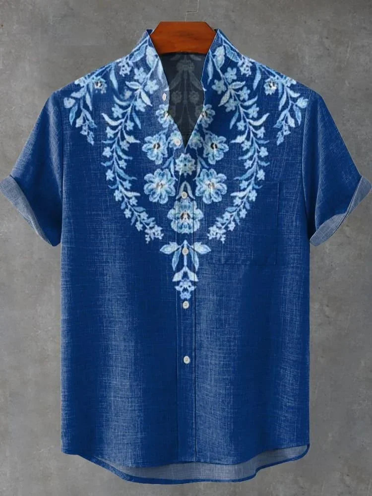 New Retro Tribal Totem Pattern Printing men's New Linen Comfortable Fabric short-sleeved Shirt Tribal Ethnic Style Fast Delivery