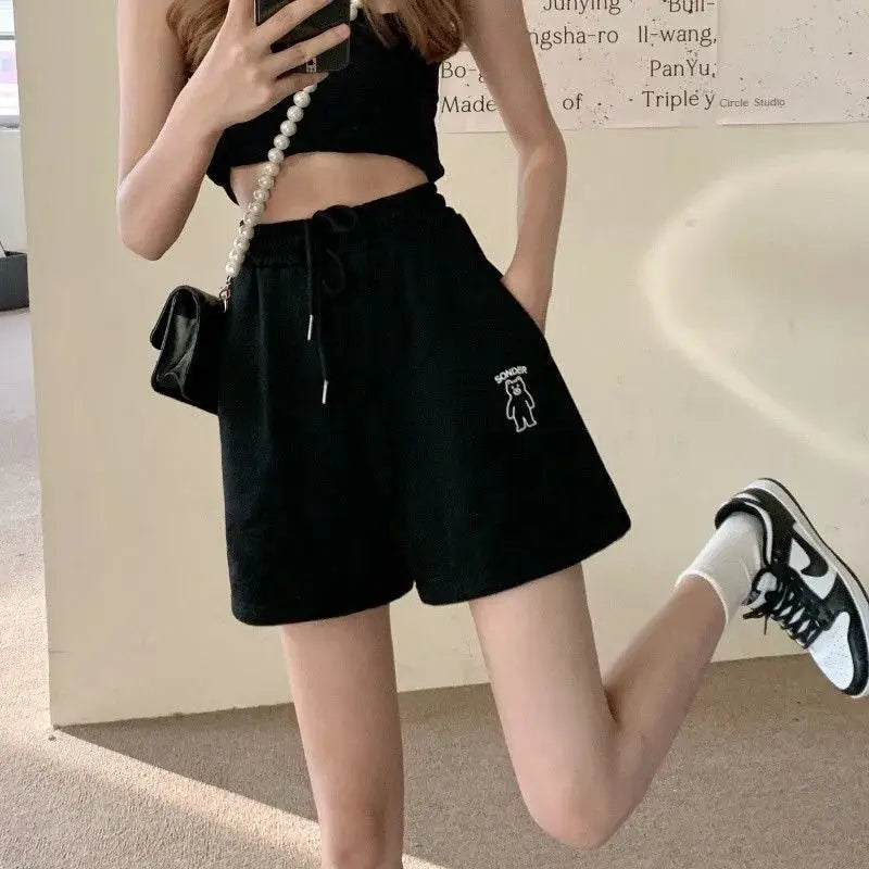 Drawstring Loose Soild Short Pant For Women Clothes Patchwork Fashion Ropa Mujer Streetwear Elasticity High Waist Casual Shorts