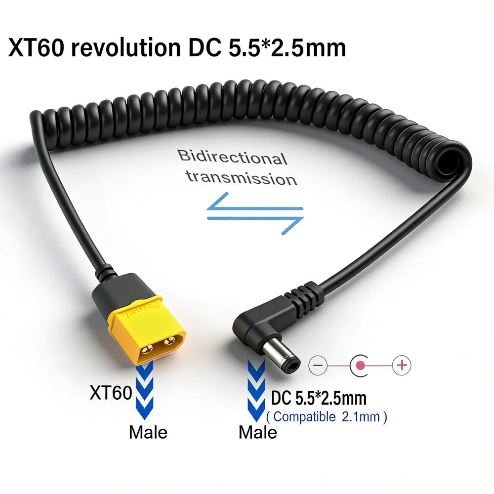 XT60 Male Connector To Male DC DC5525 Retractable Power Cable 5.5x2.5mm Adaptor For TS101 PINE64 Electronic Soldering Iron