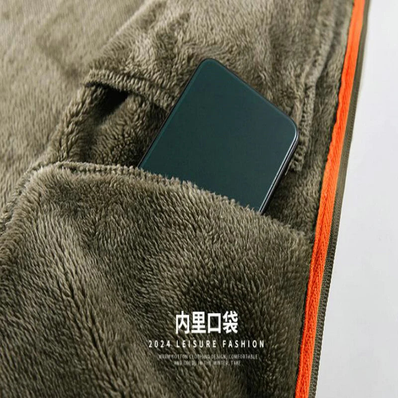 2026 Solid Men's Fleece-Lined Cycling Jacket New Arrival Winter Windproof Stand-Collar Zip-Up Thicken Warm Plush Coat Clothing