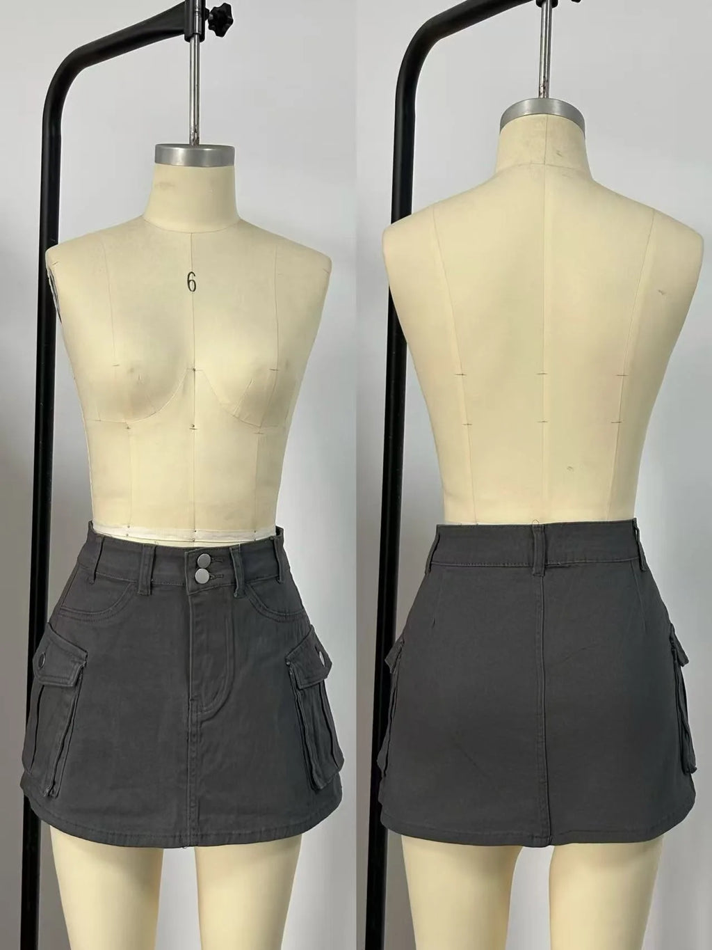 Sexy Women High Waist Cargo Denim Mini Skirt Double Button Multi Pocket A Line Short Skirt Y2K Streetwear Casual Jean Dress