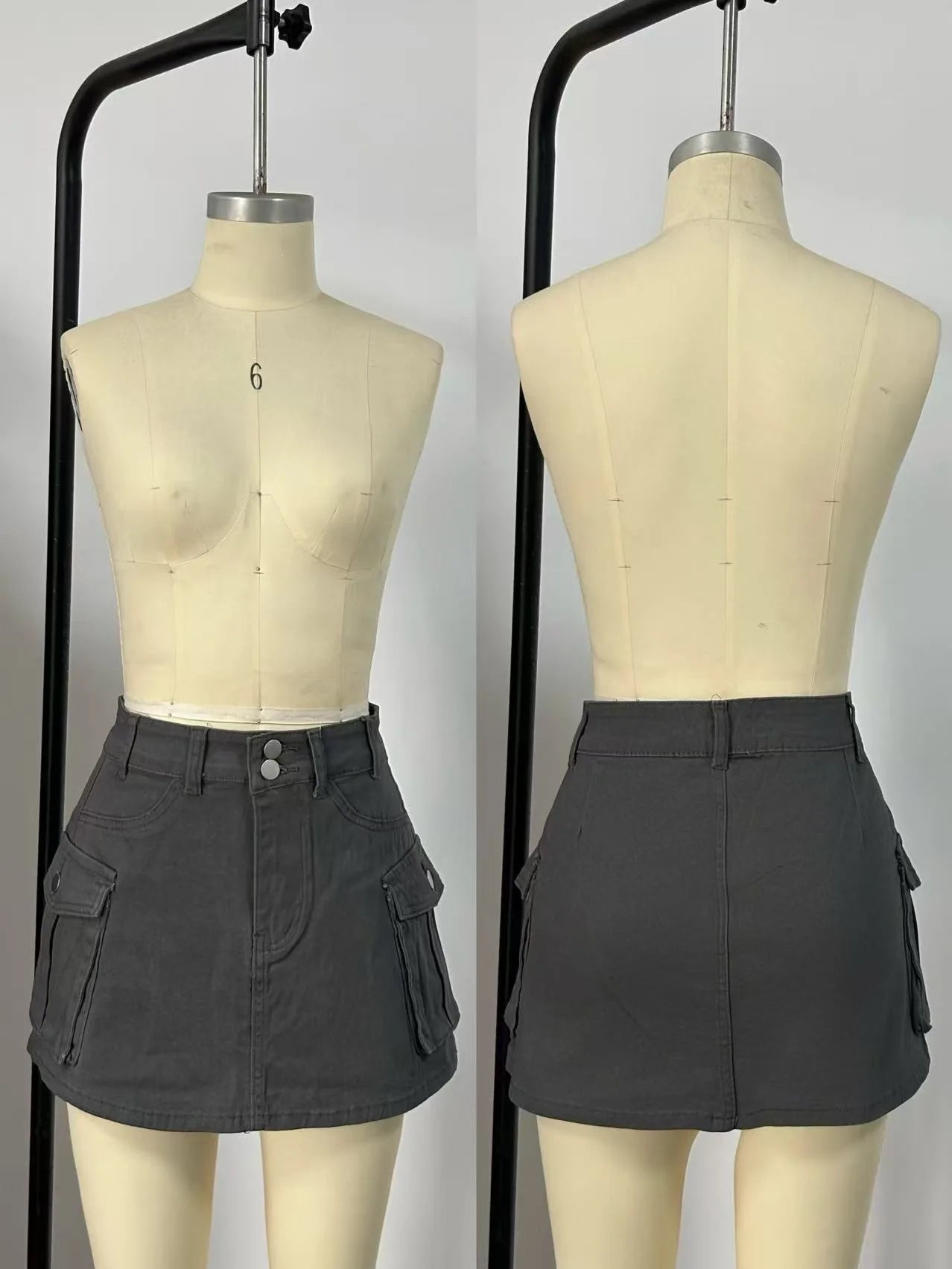Sexy Women High Waist Cargo Denim Mini Skirt Double Button Multi Pocket A Line Short Skirt Y2K Streetwear Casual Jean Dress