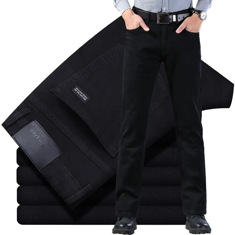 Men's classic high-end fashion versatile jeans, soft and slightly elastic black business denim pants, stylish upper body