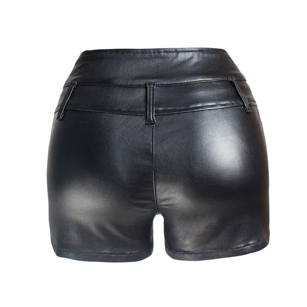 Sexy Black PU Casual Fashion Summer Shorts Women Clothing Goth Faux Leather High Waisted Womens Shorts Y2K Hot Woman Short Pants