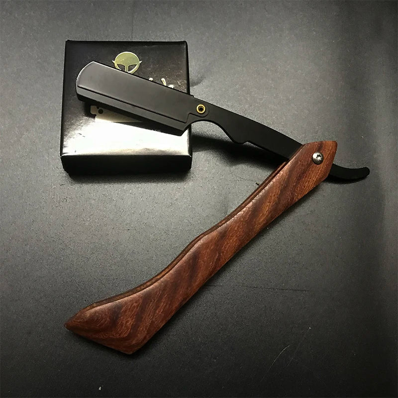 wooden trimmer manual shaver professional straight edge stainless steel sharp barber razor folding shaving blade shave beard cut