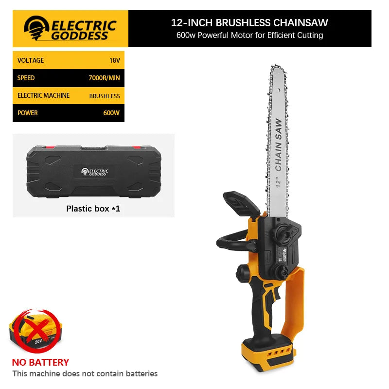 12-inch Two-hand Brushless Electric Chain Saw Automatic Lubrication System Portable Garden Logging Tool For Dewalt 20v Battery