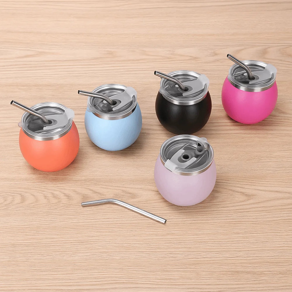 Mini Double Wall Argentine Yerba Mate Cup 5oz Stainless Steel Insulated Cups with Straw and Lid Tumbler Cup Outdoor