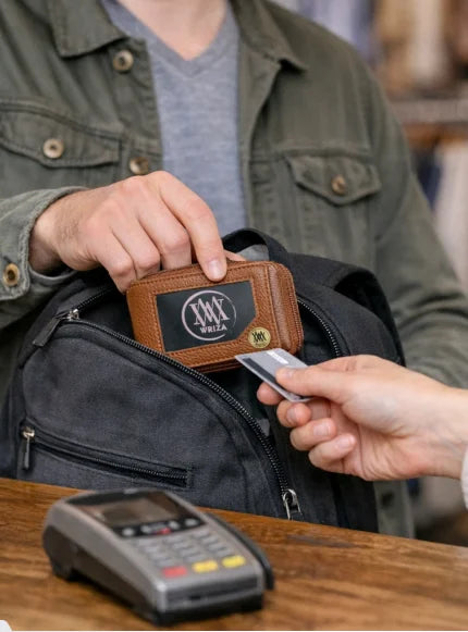 WRIZA Bi Fold Zipper Card Holder Genuine Leather with RFID Protection Slim Wallet with 10 Card Slots for Men and Women
